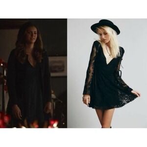 Free People Black Reign Over Me Lace Mini Flare Dress Rare ASO Elena Gilbert TVD